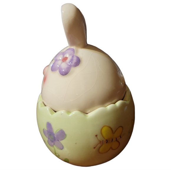 Vtg Bunny Candy Box Bowl Dish Egg Rabbit Ceramic Flowers Dragonfly Bee Ladybug - Picture 4 of 9